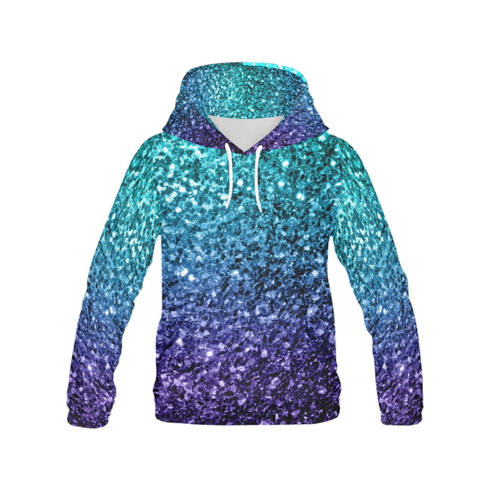 Beautiful Aqua blue Ombre glitter sparkles All Over Print Hoodie for Women (USA Size) (Model H13)