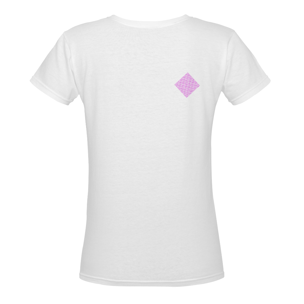 NUMBERS Collection Diamond Symbols Pink/White Women's Deep V-neck T-shirt (Model T19)