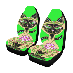 Siamese Cat Sugar Skull Neon Green Car Seat Covers (Set of 2)