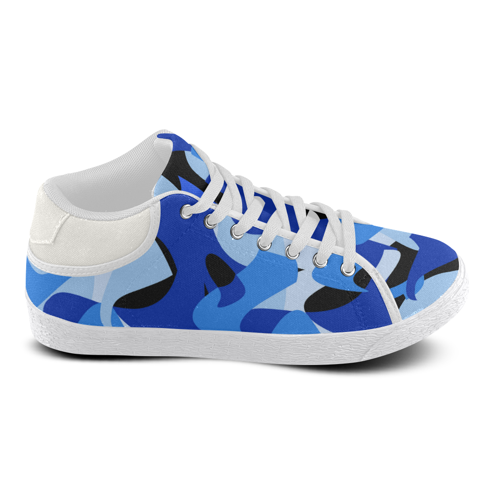 Camouflage Abstract Blue and Black Women's Chukka Canvas Shoes (Model 003)