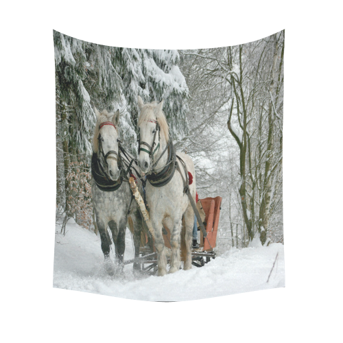 Wintertime Sleigh Ride Cotton Linen Wall Tapestry 51"x 60"