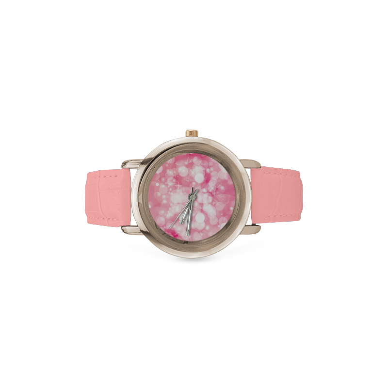 Pink Glitter Background Women's Rose Gold Leather Strap Watch(Model 201)