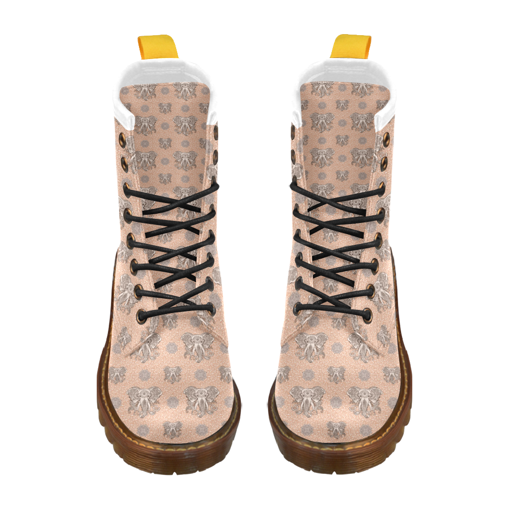 Ethnic Elephant Mandala Pattern High Grade PU Leather Martin Boots For Women Model 402H