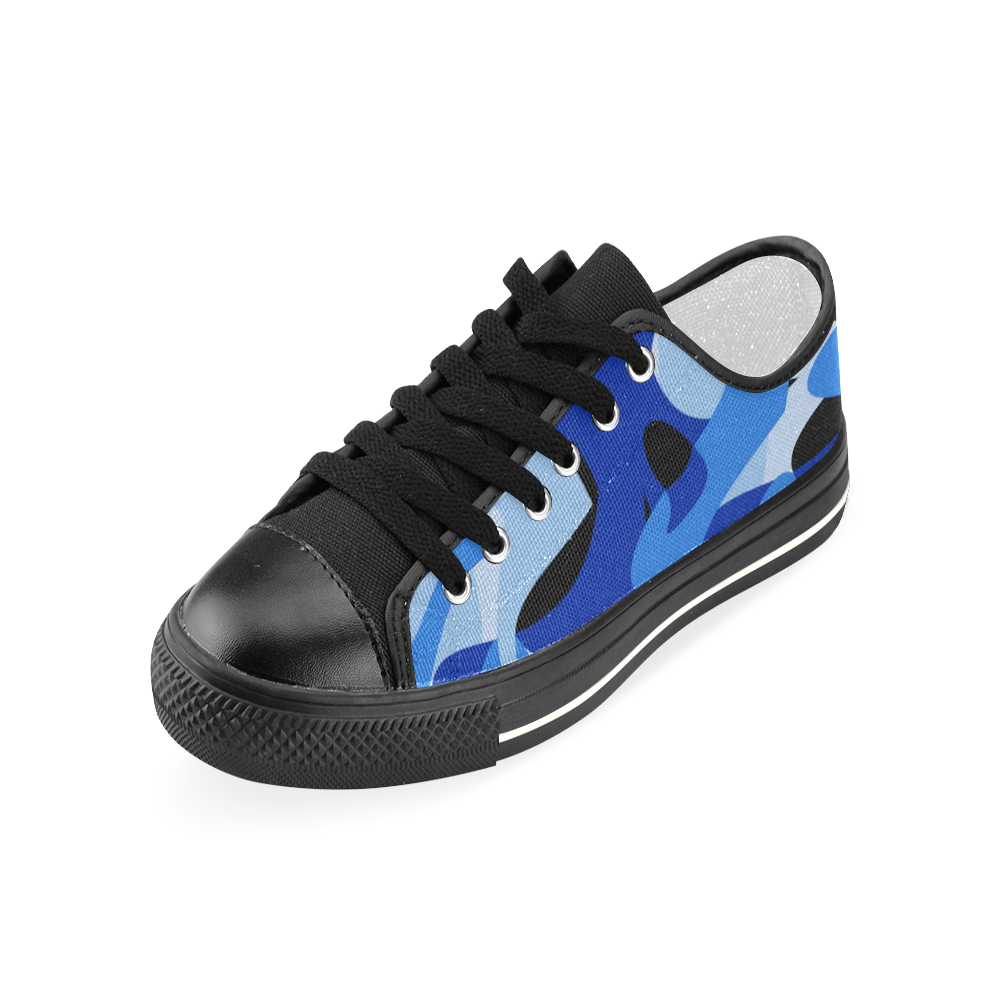 Camouflage Abstract Blue and Black Women's Classic Canvas Shoes (Model 018)