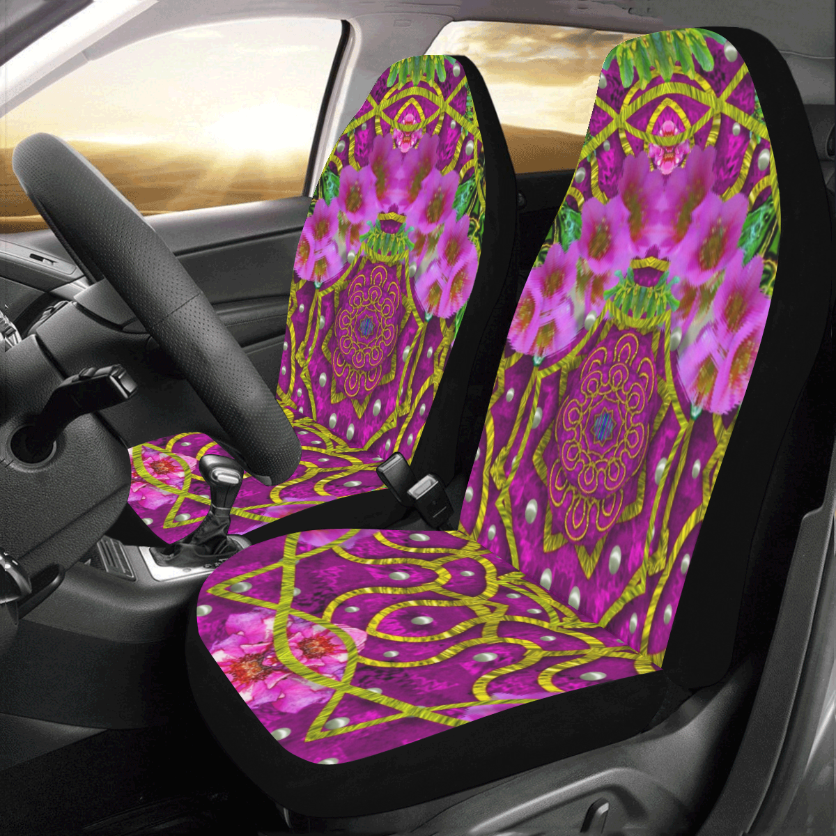 Star of freedom ornate rainfall Car Seat Covers (Set of 2)