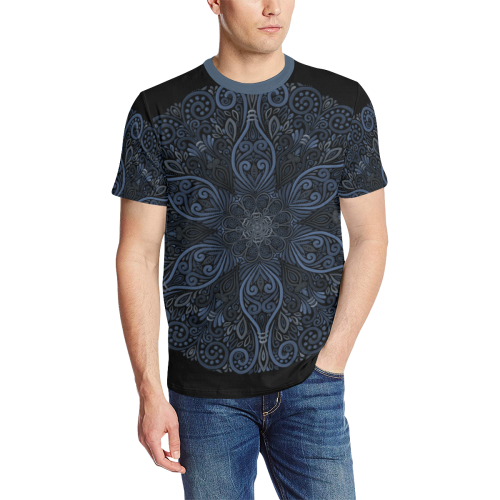 Blue Mandala Pattern with 3D effect Men's All Over Print T-Shirt (Solid Color Neck) (Model T63)
