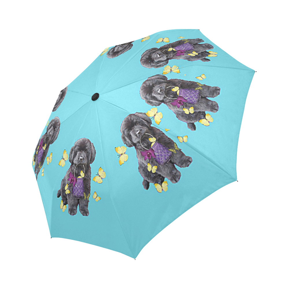 Newfy Puppy with Butterfllies Auto-Foldable Umbrella (Model U04)