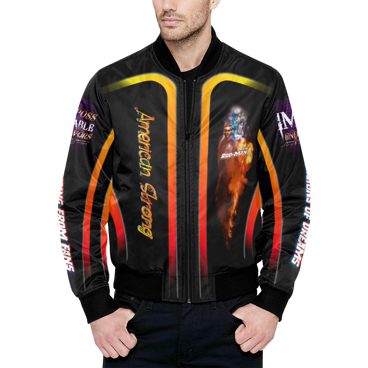 American Strong - The Rod-Man All Over Print Quilted Bomber Jacket for Men (Model H33)