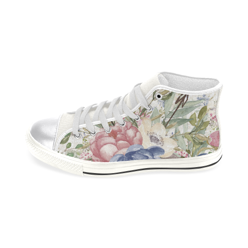 Spring Flowers Shoes, Watercolor Art Women's Classic High Top Canvas Shoes (Model 017)