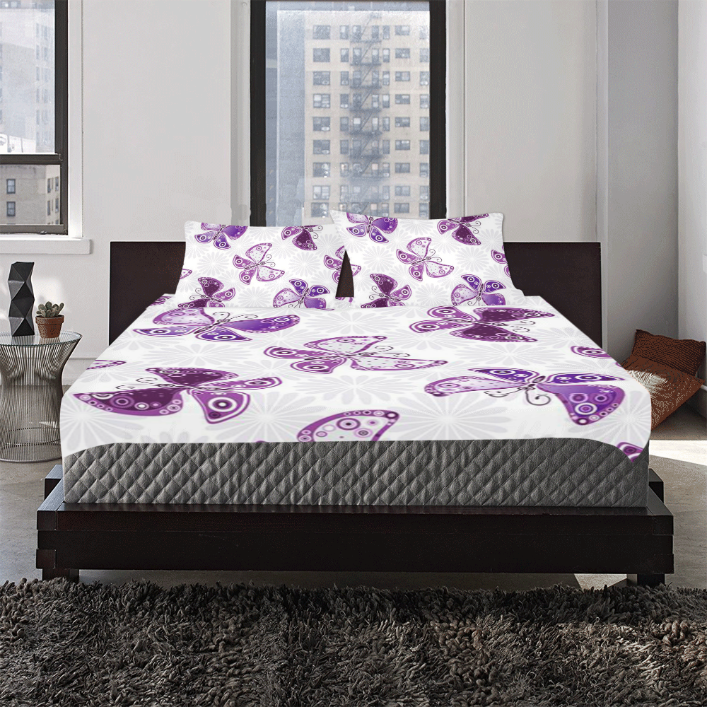 Colorful Butterflies and Flowers V13 3-Piece Bedding Set