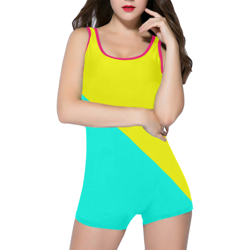 Bright Neon Yellow, Pink and Blue Classic One Piece Swimwear (Model S03)