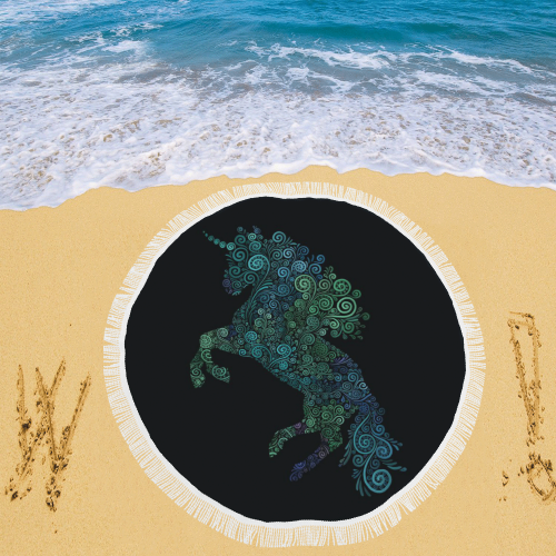 3D Psychedelic Unicorn blue and green Circular Beach Shawl 59"x 59"
