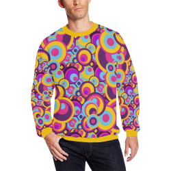 Retro Circles Groovy Violet, Yellow, Blue Colors All Over Print Crewneck Sweatshirt for Men (Model H18)