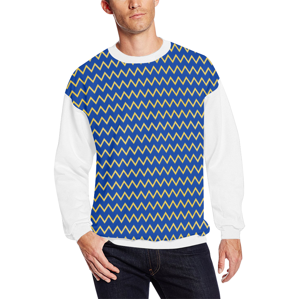 Chevron Jaune/Bleu Men's Oversized Fleece Crew Sweatshirt/Large Size(Model H18)
