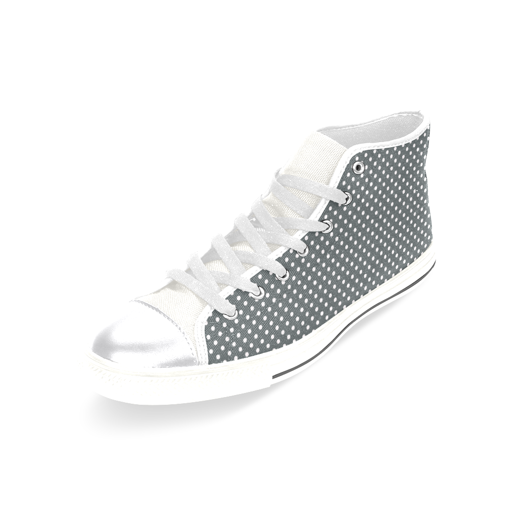Silver polka dots Women's Classic High Top Canvas Shoes (Model 017)