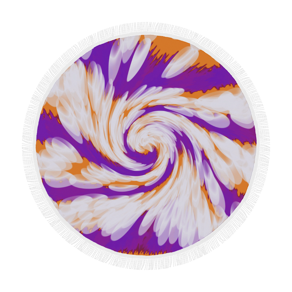 Purple Orange Tie Dye Swirl Abstract Circular Beach Shawl 59"x 59"