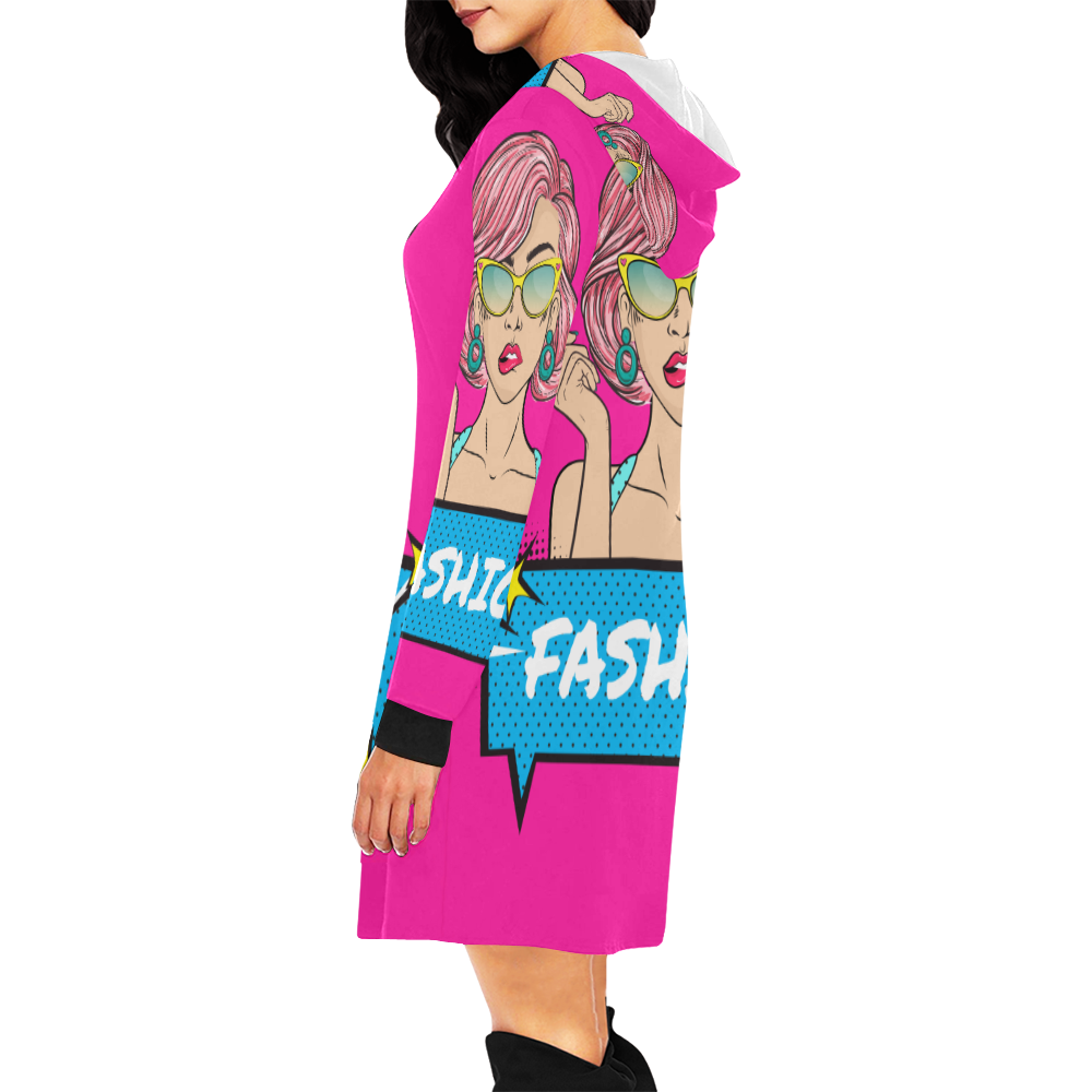 vestido sudadera de mujer diseño pop art girl All Over Print Hoodie Mini Dress (Model H27)