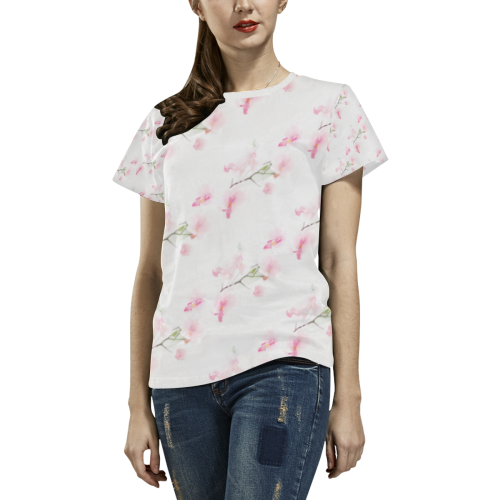 Pattern Orchidées All Over Print T-shirt for Women/Large Size (USA Size) (Model T40)