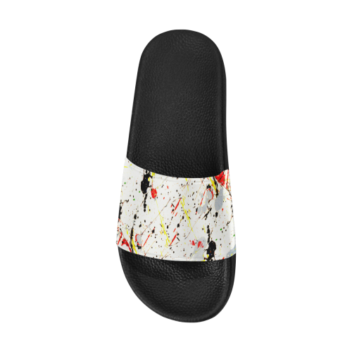 Yellow & Black Paint Splatter Women's Slide Sandals (Model 057)