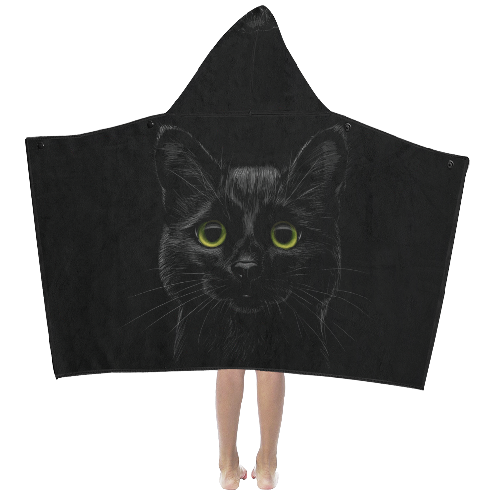 Black Cat Kids' Hooded Bath Towels