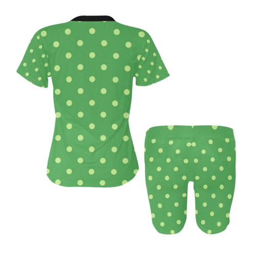 Green Polka Dots Women's Short Yoga Set