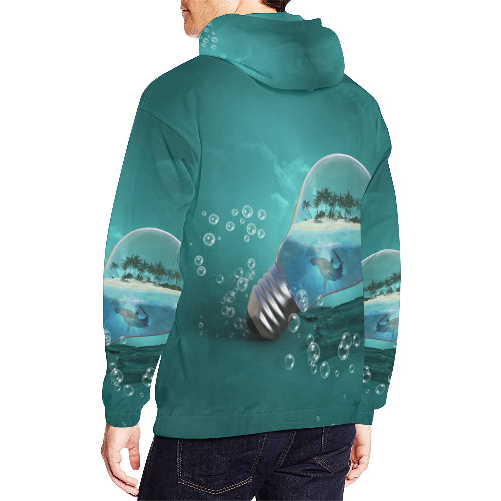 Awesome light bulb with island All Over Print Hoodie for Men (USA Size) (Model H13)