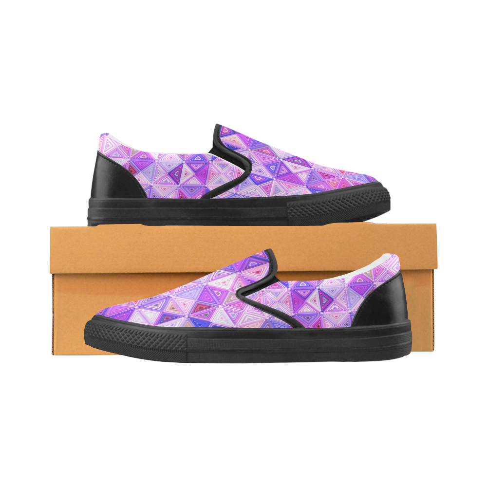 Colorful Geometric Pattern Women's Unusual Slip-on Canvas Shoes (Model 019)