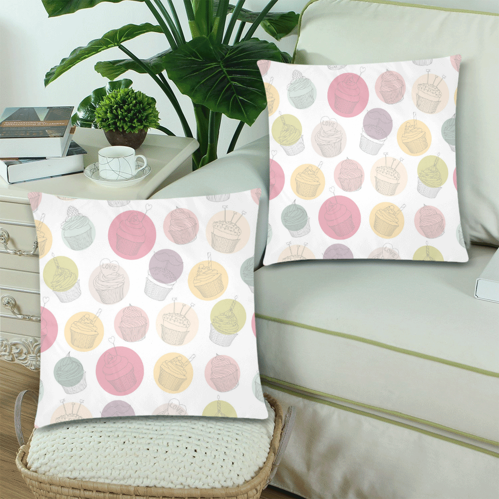 Colorful Cupcakes Custom Zippered Pillow Cases 18"x 18" (Twin Sides) (Set of 2)