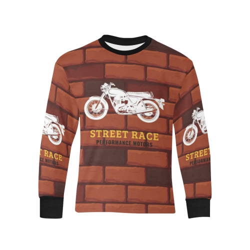 moto vintage Kids' Rib Cuff Long Sleeve T-shirt (Model T64)
