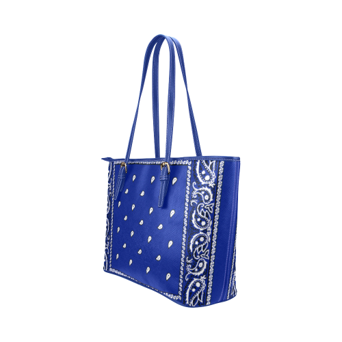 KERCHIEF PATTERN BLUE Leather Tote Bag/Small (Model 1651)