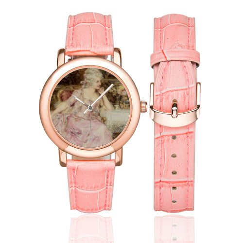 QUEEN Women's Rose Gold Leather Strap Watch(Model 201)