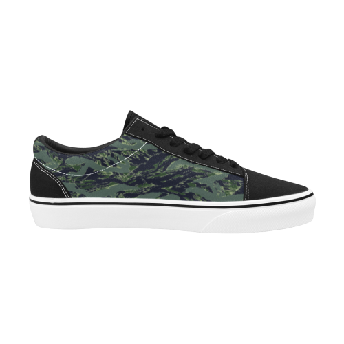 Jungle Tiger Stripe Green Camouflage Men's Low Top Skateboarding Shoes (Model E001-2)