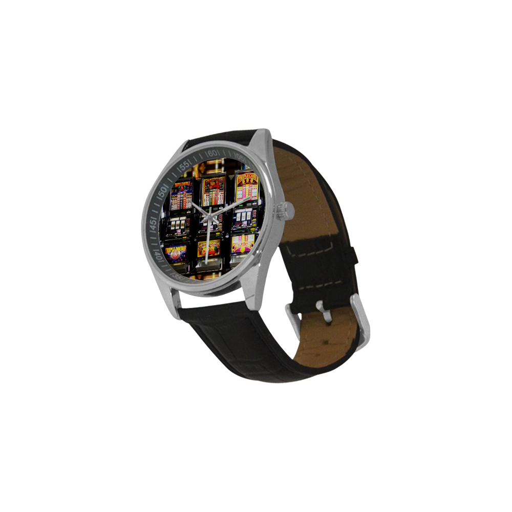 Lucky Slot Machines - Dream Machines Men's Casual Leather Strap Watch(Model 211)