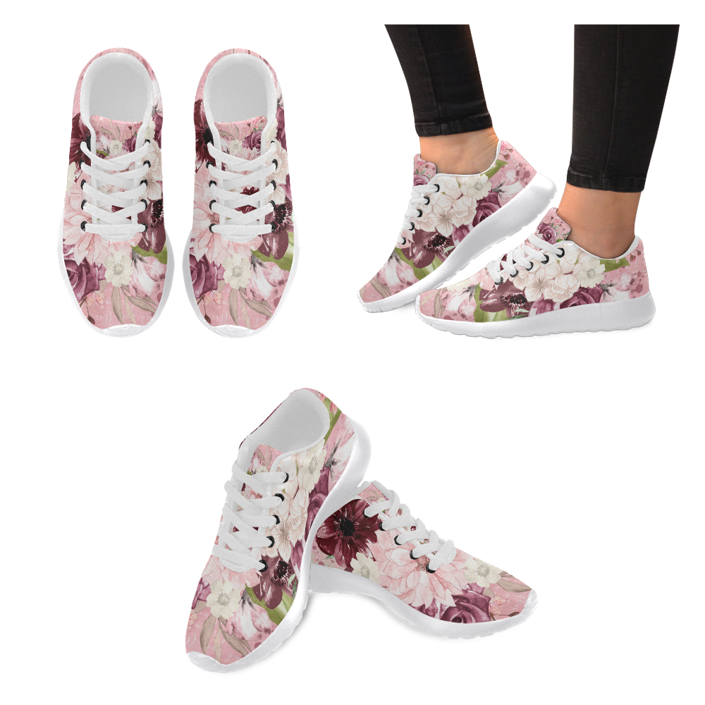 Floral Flowers Shoes, Watercolor BURGUNDY DREAMS Women’s Running Shoes (Model 020)