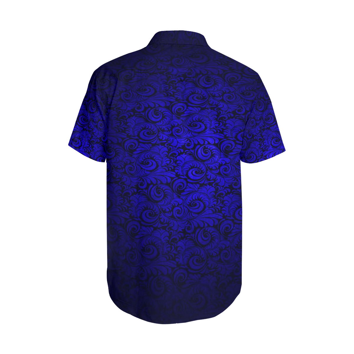 Vintage Gothic Royal Blue Vampire Metallic Leaf Print Satin Dress Shirt Men's Short Sleeve Shirt with Lapel Collar (Model T54)