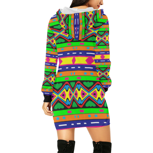 Distorted colorful shapes and stripes All Over Print Hoodie Mini Dress (Model H27)