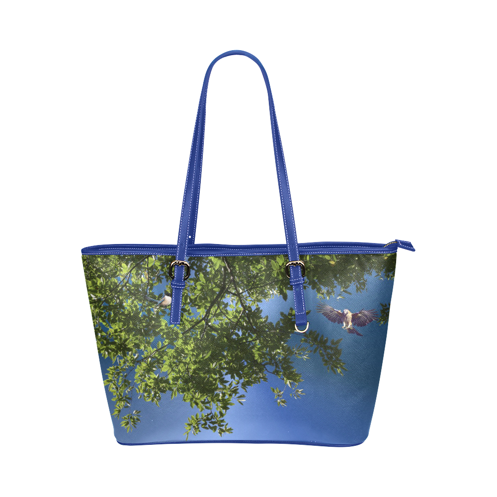 Tree Birds Leather Tote Bag/Large (Model 1651)