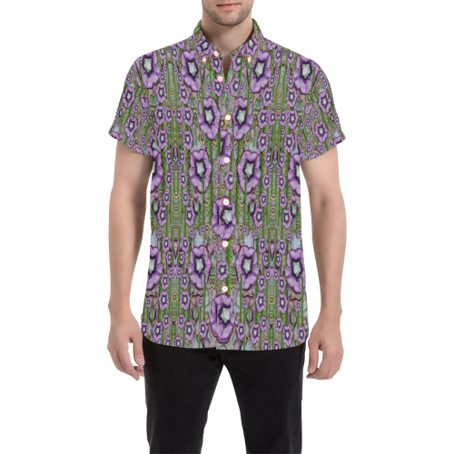 Jungle fantasy flowers climbing to be in freedom Men's All Over Print Short Sleeve Shirt/Large Size (Model T53)