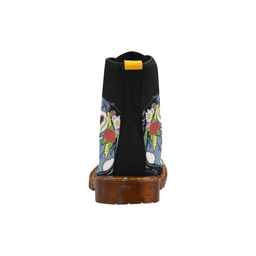 Spring Flower Unicorn Skull Black Martin Boots For Women Model 1203H