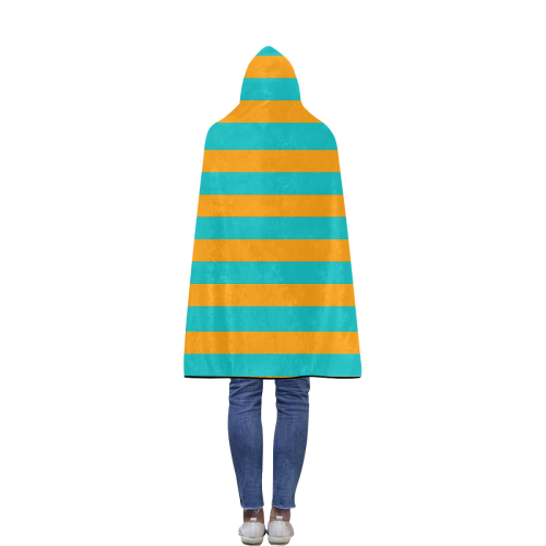 Orange Aqua Stripes Flannel Hooded Blanket 40''x50''
