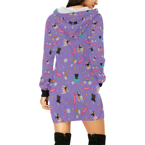 Pug Unicorns All Over Print Hoodie Mini Dress (Model H27)