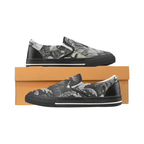 Watercolor dark jungle Women's Slip-on Canvas Shoes (Model 019)