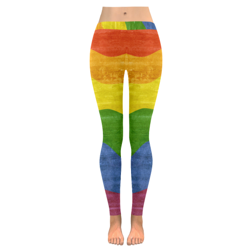 Gay Pride - Rainbow Flag Waves Stripes 3 Women's Low Rise Leggings (Invisible Stitch) (Model L05)