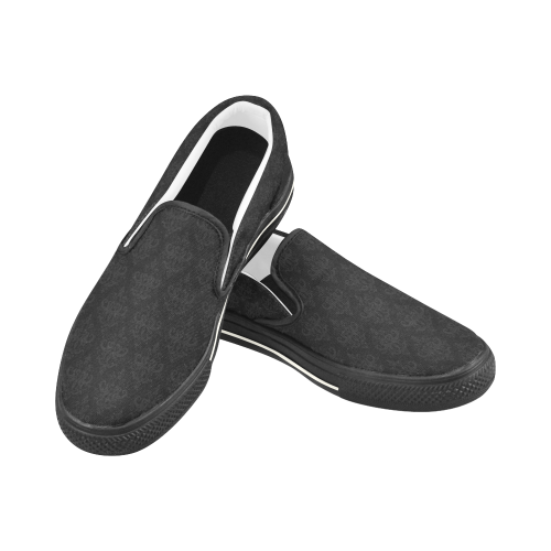 Black on Black Pattern Women's Slip-on Canvas Shoes/Large Size (Model 019)