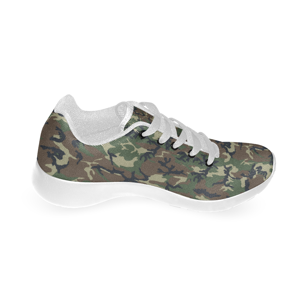 Woodland Forest Green Camouflage Kid's Running Shoes (Model 020)