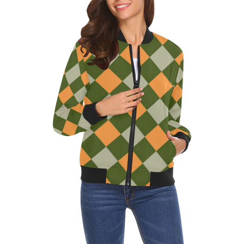 CHECKERBOARD 428 All Over Print Bomber Jacket for Women (Model H19)