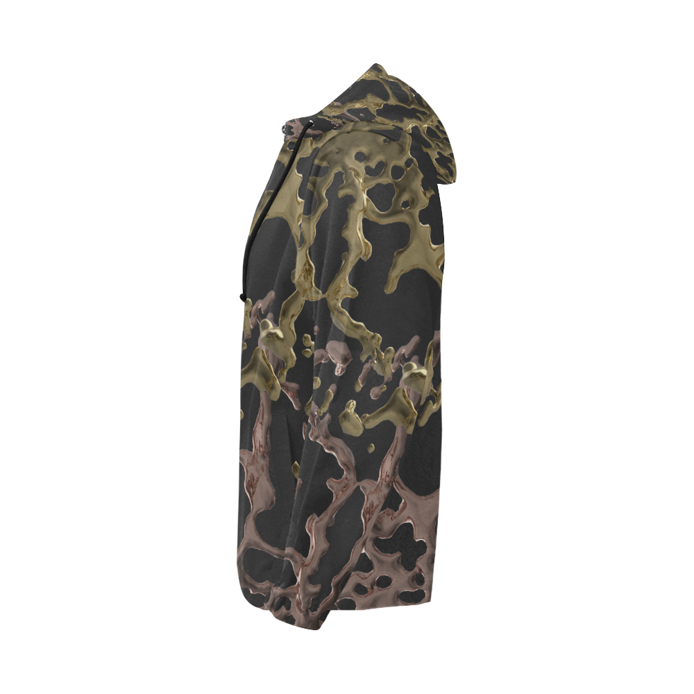 Liquid Camouflage (Black/Olive Gold/Copper) All Over Print Full Zip Hoodie for Men (Model H14)