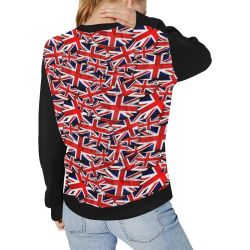 Union Jack British UK Flag  (Vest Style) Black Women's Rib Cuff Crew Neck Sweatshirt (Model H34)