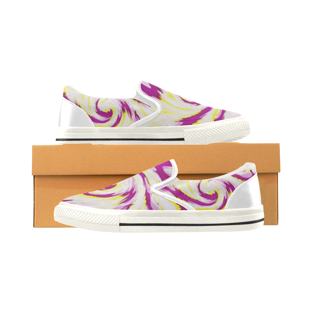 Pink Yellow Tie Dye Swirl Abstract Women's Slip-on Canvas Shoes/Large Size (Model 019)