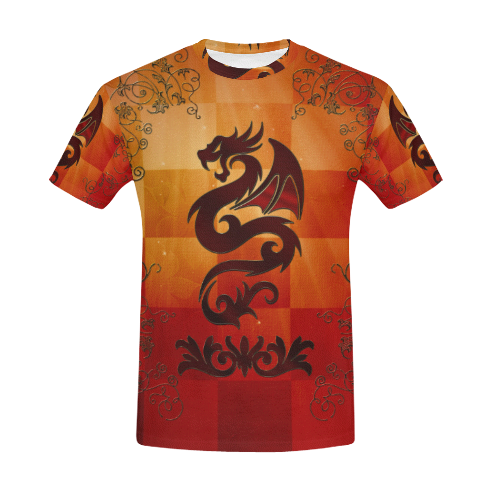 Tribal dragon  on vintage background All Over Print T-Shirt for Men (USA Size) (Model T40)